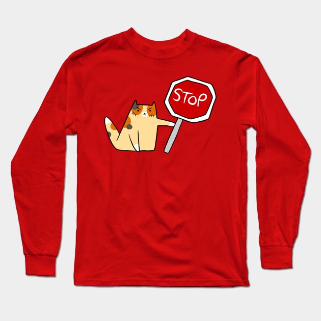 Stop Sign Cat Long Sleeve T-Shirt by saradaboru